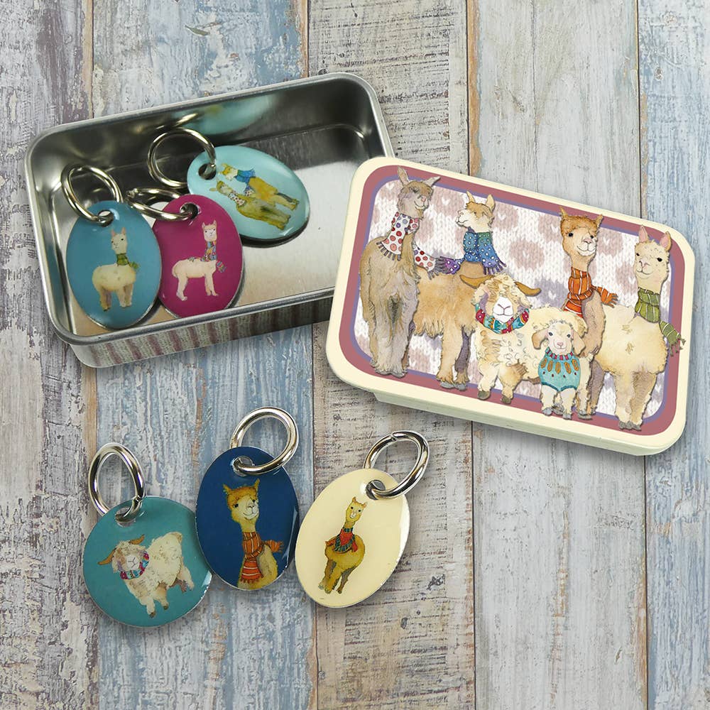 Alpacas & Friends Stitch Markers In A Pocket Tin